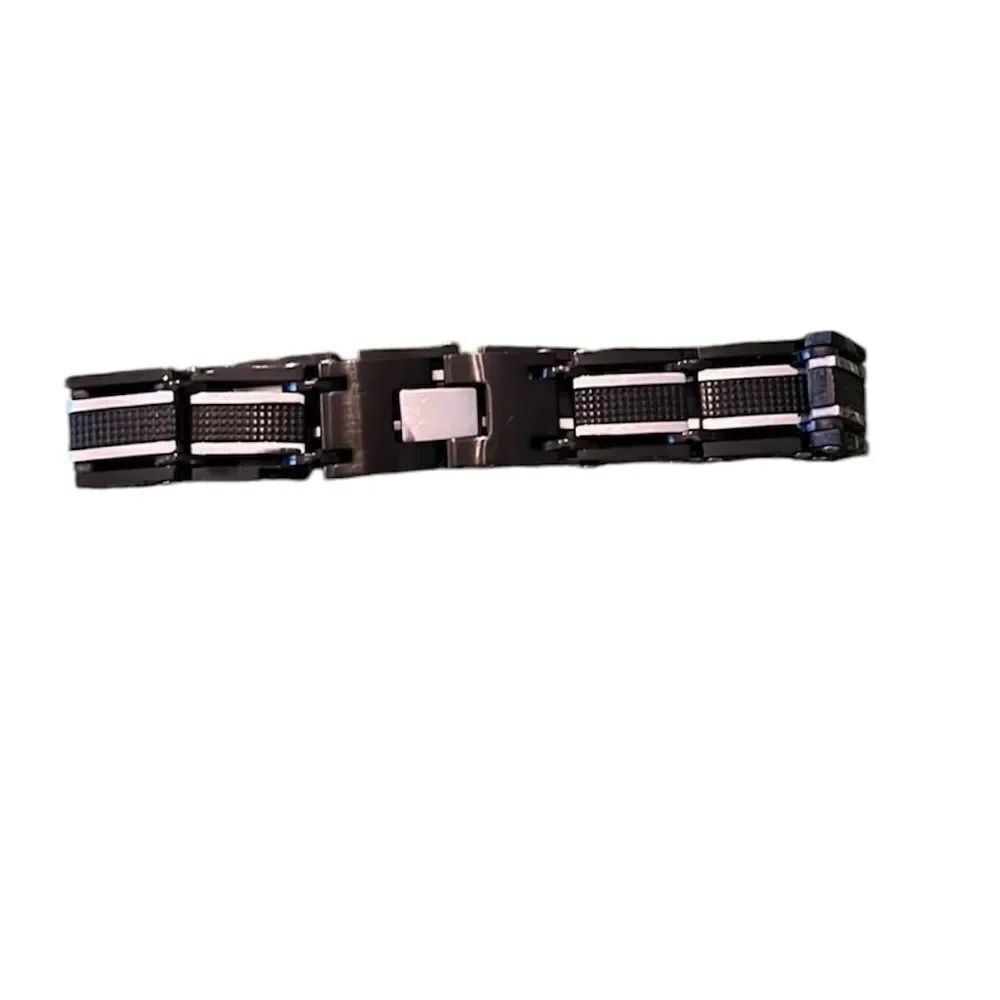 3161 steel mens black & stainless steel heavy bracelet EUC